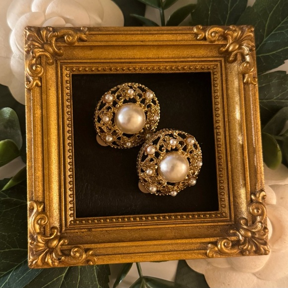 VTG Selro Selini Victorian Revival Filligree Pearl Earrings - Picture 10 of 15